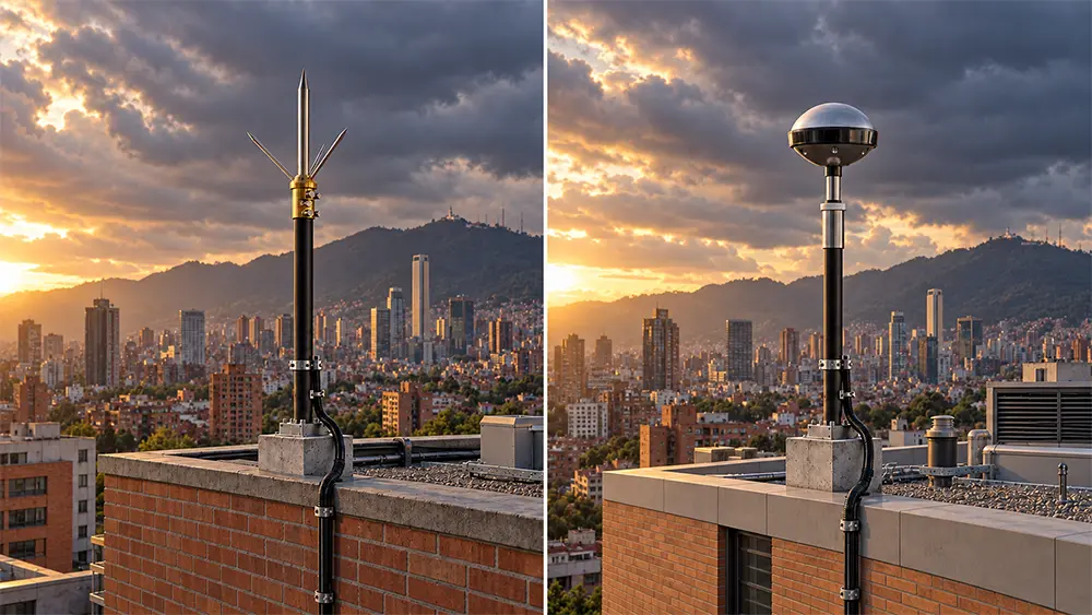 • diferencias entre pararrayos convencional y PPDA